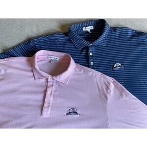 2 Peter Millar XL Polo’s | Blue Panama Hat Logos | Pink + Navy Pinstripe
